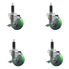 3.5 Inch Green Poly Swivel 1 Inch Expanding Stem Caster Set with Brake SCC