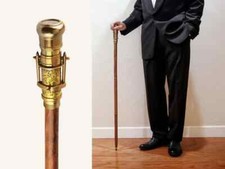 Working Wooden Walking Stick , Brass Jaguar Head Handle Cane Deluxe Walking cane