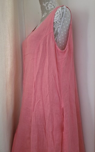 Sahara Dress 100% Linen Coral Maxi Dress Sleeveless Summer Lagenlook Size M - Picture 14 of 18