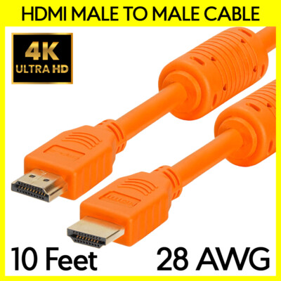 Orange HDMI Cable with Ferrite Cores 10FT 28AWG Cord for TV Monitor PC PS4 XBOX