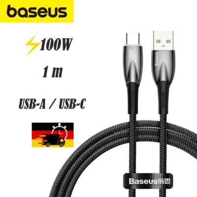 Kabel Baseus Glimmer Series 100 W USB-A zu USB-C 1m Schnellladenkabel Schwarz