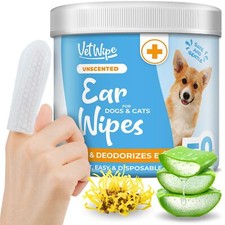 Dog Ear Cleaner Wipes - Finger Ear Wipes for Dogs  Cats with Otic Cleaning S...