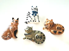 Artisan Resin 4 Set Hand Made Vintage Cat Button Covers Multi Colors