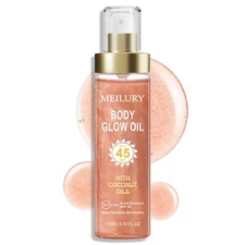 Body Glow Oil, SPF 45 Broad Spectrum, Sunscreen Body Oil with Rose Gold Mica, Mo