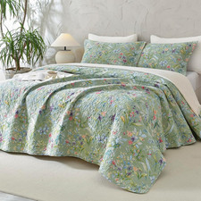 Green Floral 100 Cotton Quilt Sets Queen - Green Flower Bird Butterfly Print Bo
