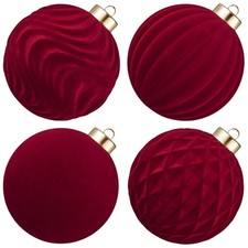 Large Velvet Christmas Ball Ornaments - 4 Inch Flocked Christmas Balls Shatte...