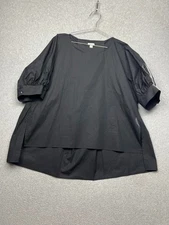 Cuyana Organic Cotton Tunic Blouse XL Puff Sleeve Minimalist Lagenlook Black