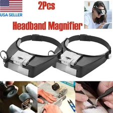 2Pcs Jewelers Head Headband Magnifier LED Illuminated Magnifying Glasses Loupe