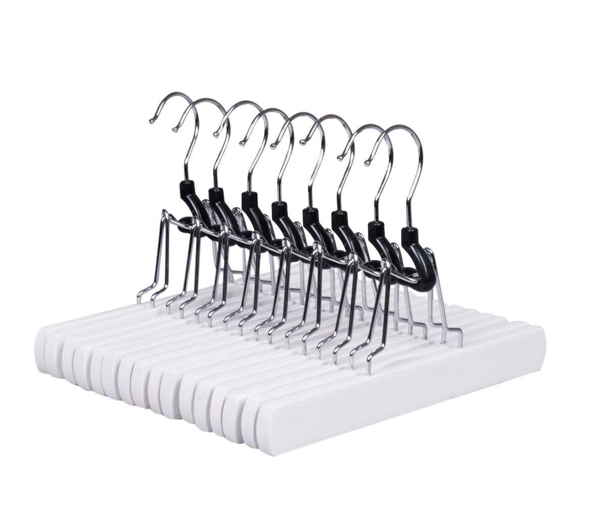10 Pack White Wooden Clamp Hangers with Non-Slip Padded Grips for Pants