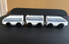 Kid craft 3 High Speed Bullet Train Engines  Car Blue White Wooden Magnetic Car