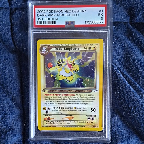 Pokémon 2002 Neo Destiny Dark Ampharos Holo 1st Ed #1 PSA 5 Cert 173988055