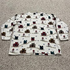 Vintage Christmas Novelty Sweatshirt Sz M Cream Holiday Winter Present Bear