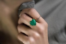 Green Onyx Heart Ring Anemone 14k Gold Double Band Semiprecious Bold