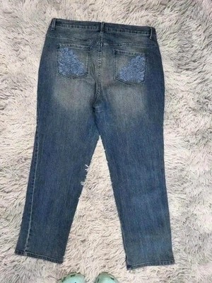 Jeans large coupe baggy broderies y2k fleurs vintage
