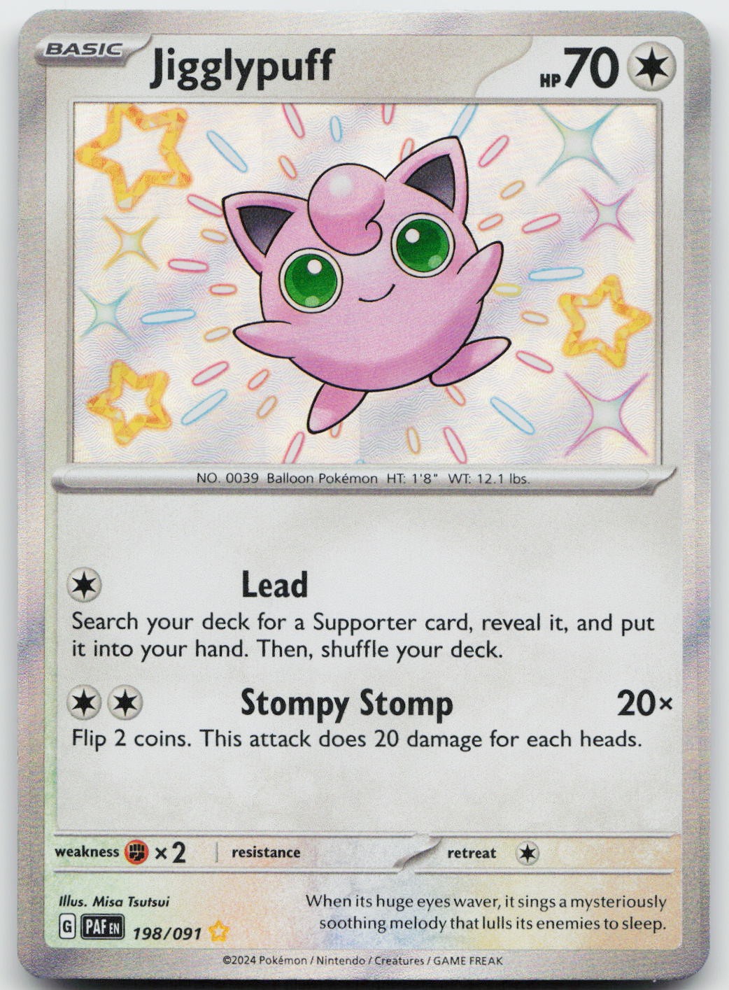 Jigglypuff 198/091 Shiny Rare Paldean Fates Holo Near Mint