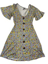 ASOS Floral Mini Dress Blue Yellow Floral Flare Sleeve Scoop Neck 100% Cotton 4