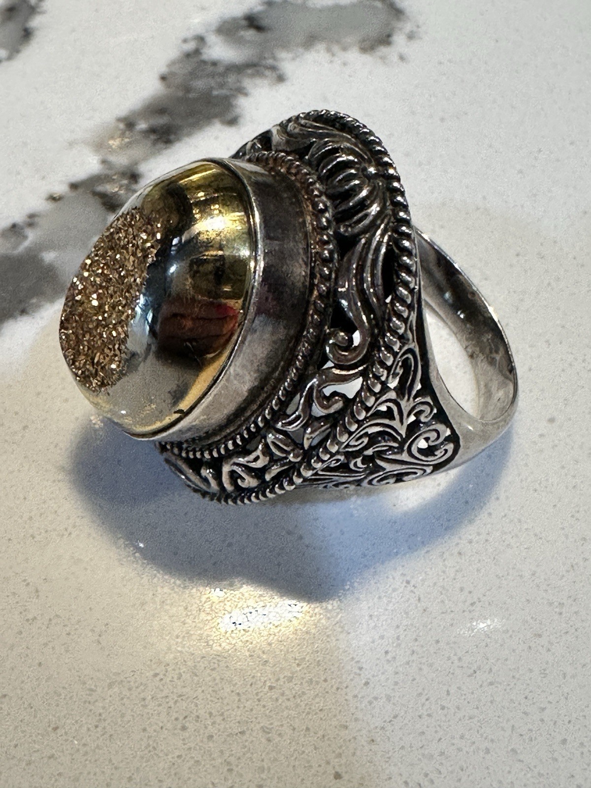 Cocktail/Statement Geode Ring Sterling Silver Fil… - image 7