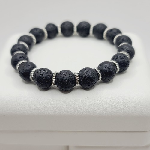 Men's Black Lava Beads Bracelet - Picture 5 of 8
