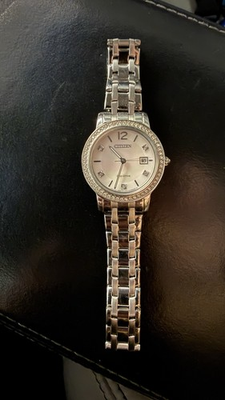 #ad White Gold Pearl Citizen Eco Drive Women’s Watch. Crystals Around It $250.00