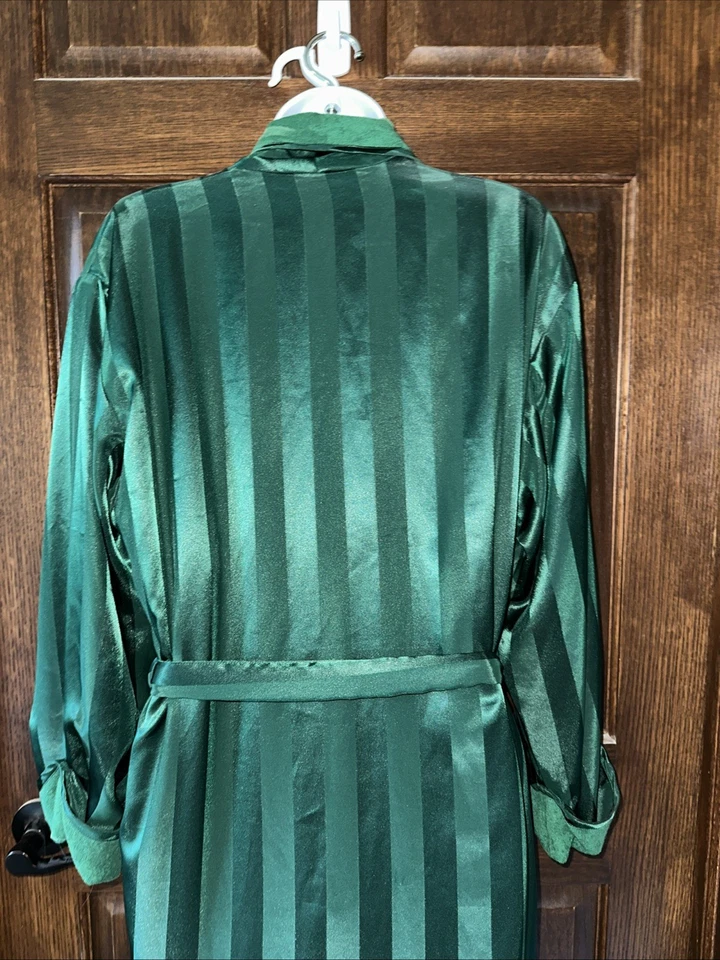 Lencería Vintage Cacique Bosque Verde Bata Pequeña Rayas Larga Foto 4 de 4