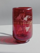 Victorian Glass Cup ?For A Good Girl? Antique Ruby Red Hand Blown Snapped Pontil