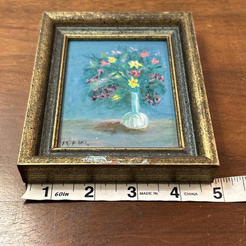 Vintage Framed Art Floral Small 6 x 5 Gallery Wall Accent Turquoise Pink Yellow - Picture 6 of 8