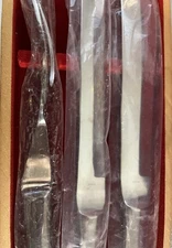 vintage 1960s Japan stainless steel wood box flatware carving serving set