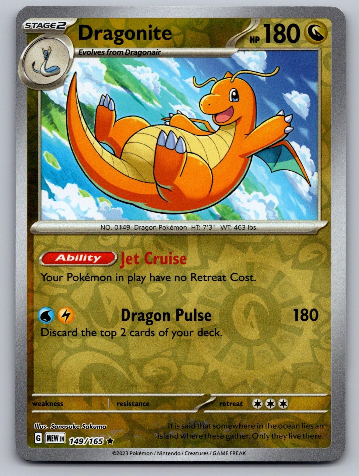 Dragonite 149/165 Rare 151 Pokemon Reverse Holo Near Mint