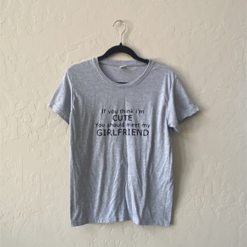 Gray Funny Graphic Print Logo Women’s L Short Sleeve Cotton Jersey Crew Neck Tee - Picture 1 of 4
