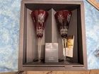 2 Waterford Ruby Red Snowflake Cut Champagne Flutes In Original Box Vintage NEW