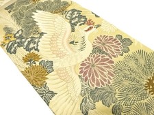 7373003: JAPANESE KIMONO / ANTIQUE MARU OBI / SILK / WOVEN PHOENIX KIKU