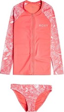 Roxy L104406 Kids Sunkissed Coral Vacay For Life LS Zip-Up Swim Set Size 8/S