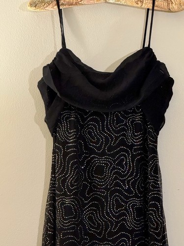 Vintage Harlow Sz 6 Excellent Condition Long Black Sparkle Sheer Overlay - Picture 1 of 13