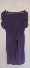 Roman Size 14 Purple Stretch Bodycon Midi Dress Ruched Sleeve & Waist Occasion 