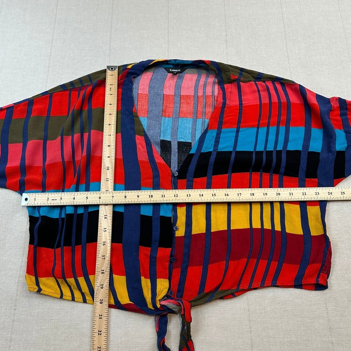 Express | Tie-Front Button Down Blouse Colorful |… - image 3