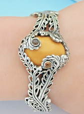 Beautiful Carolyn Pollack Sterling Yellow Jasper Tigers Eye Quartz Bracelet Cuff