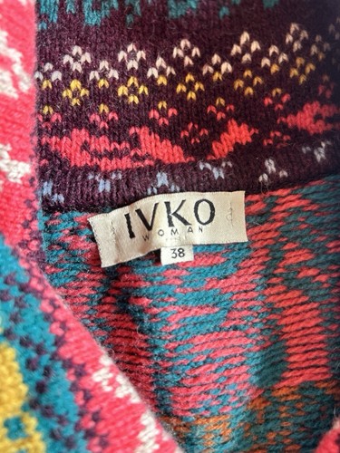 IVKO WOMENS WOOL COLLAR CARDIGAN SWEATER SZ 38 KNIT FOREST MOTIFS JACKET - Picture 12 of 18