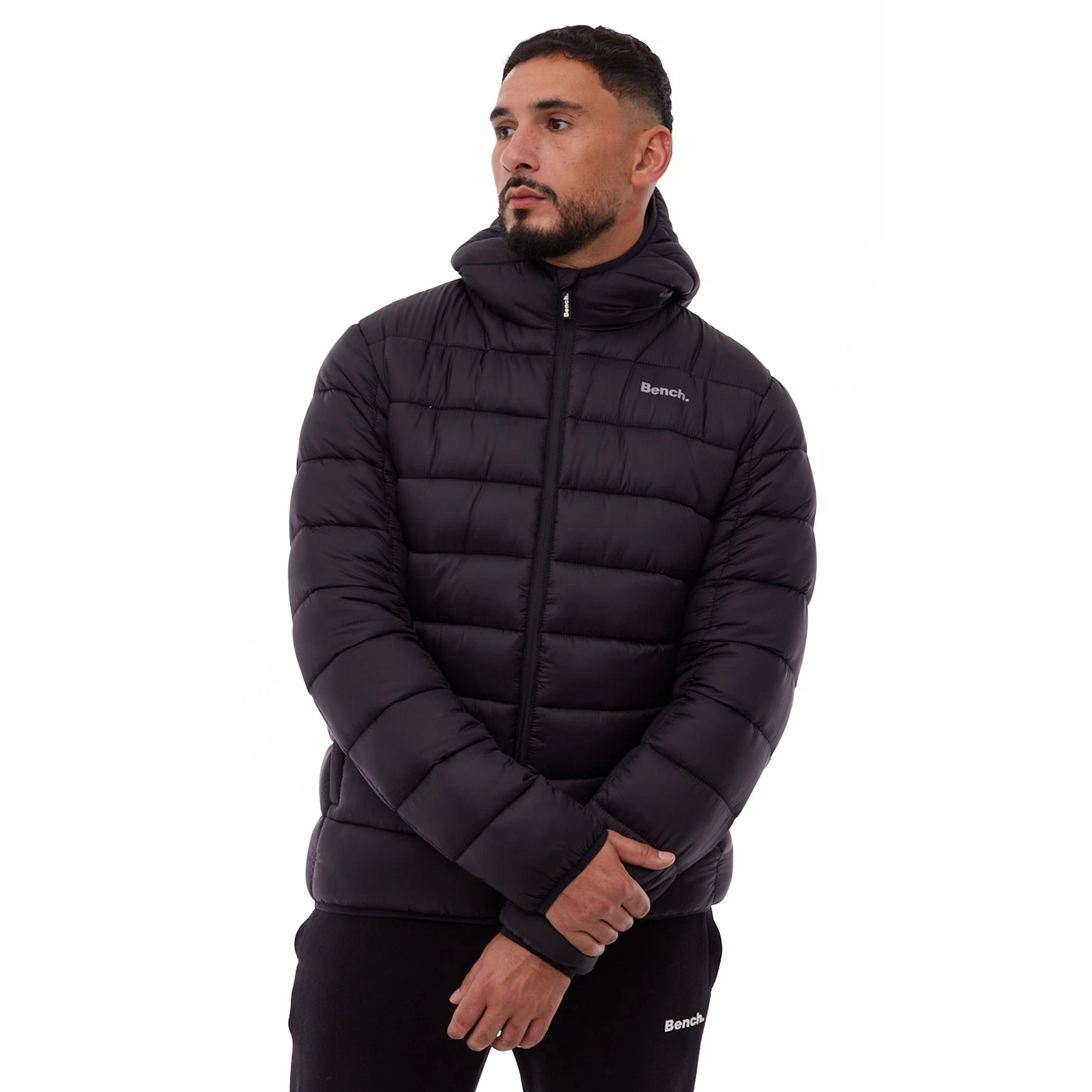 Bench Afflor Mens Puffer Jacket Warm Hooded Winter Padded Coat Black