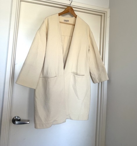 ST AGNI Overcoat Coat Size XS-S Oversized Cream Frank Waffle Jacket Long Blazer - Picture 8 of 18