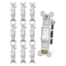 Single Pole Light On-Off Toggle Light Switch Wall Switch, Self-Grounding in Whit