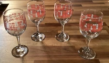 VINTAGE Libby Christmas Wine Glasses 12 oz. HO HO HO Red Script 4 Piece Set USA