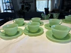 6 Sets Of Fire King Jadeite Jane Ray Coffee Tea Cups & Saucers