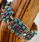 Vtg MATL STYLE Mexico Sterling Amethyst Turquoise Coral Bracelet  7.5 In TAXCO — photo 5