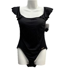 New Vince Camuto Women Size 6 Black Ruffle Cap Sleeve One Piece Swimsuit V96557