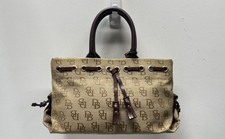 Dooney  Bourke Beige Brown Signature Monogram Canvas Leather Tote Handbag