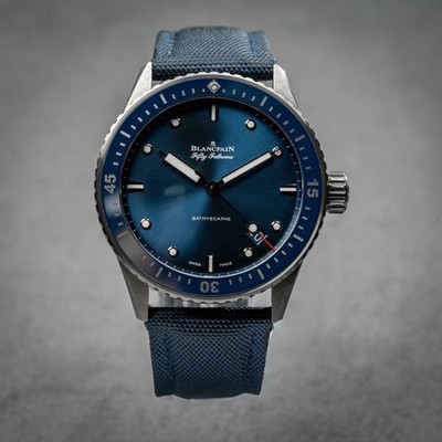 Blancpain Fifty Fathoms Bathyscaphe Ceramic Blue Sunburst B&P 120hr Reserve
