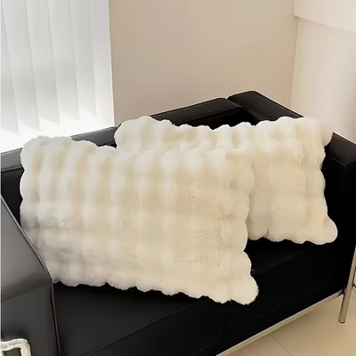 2er Pack weiche moderne Kaninchen Kunstfell weiß Kissenhülle mit Reißverschluss 30x50cm