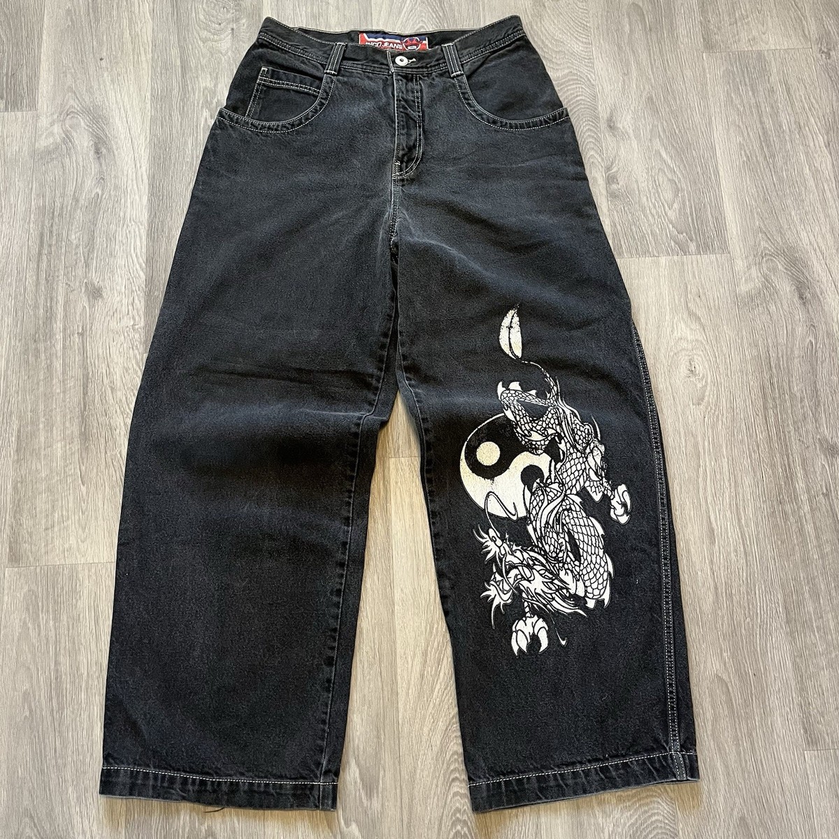JNCO Yin Yang Dragon Jeans Size 34” X 32” Fits BEST 33” X 32” RARE