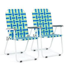 Patio Lawn Webbed Folding Chairs Set of 2, Outdoor Beach Portable Lawn Chair ...