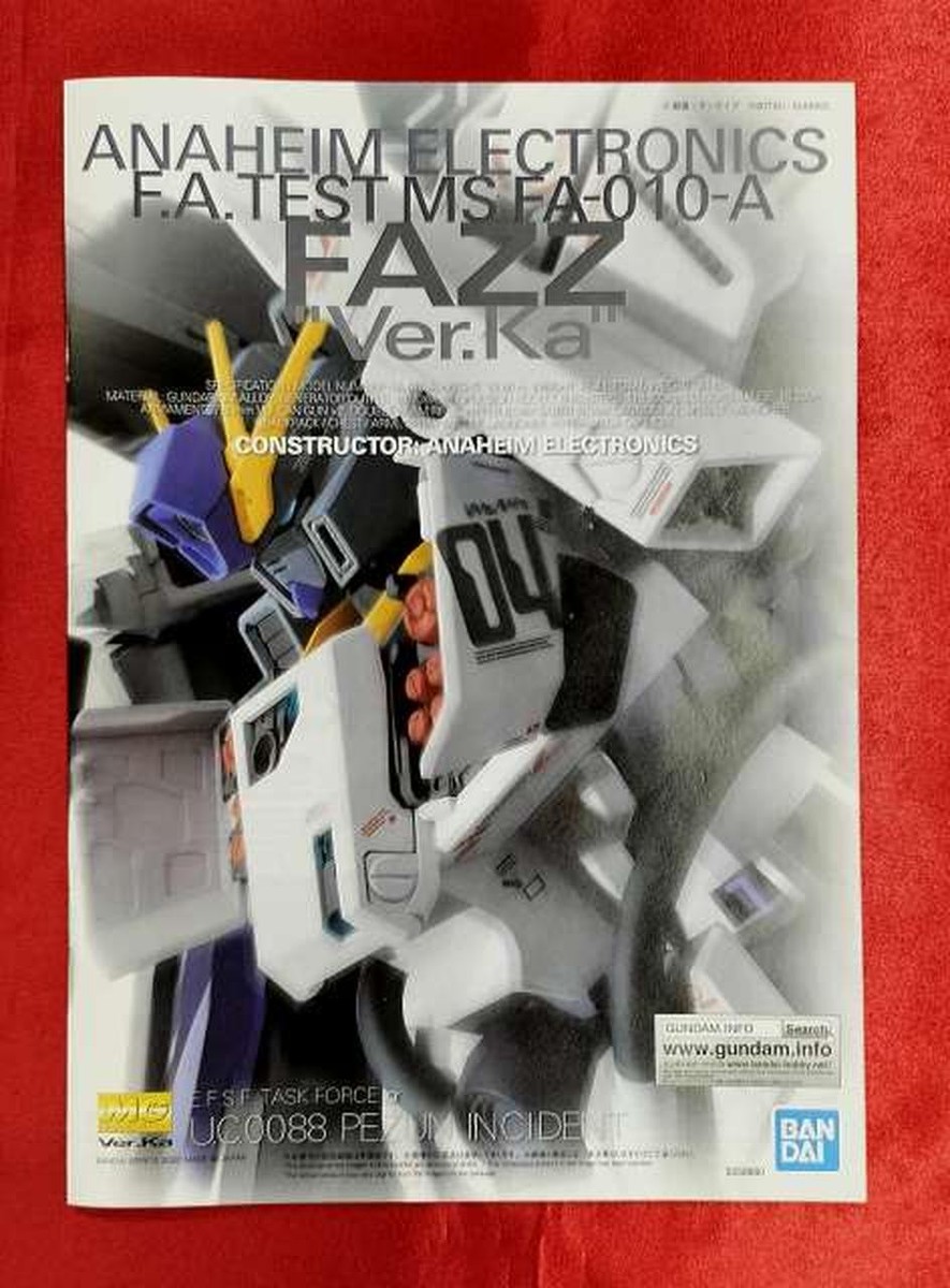 Bandai Fazz Ver.Ka 1/100 Mg Gundam Sentinel Japanese products | eBay
